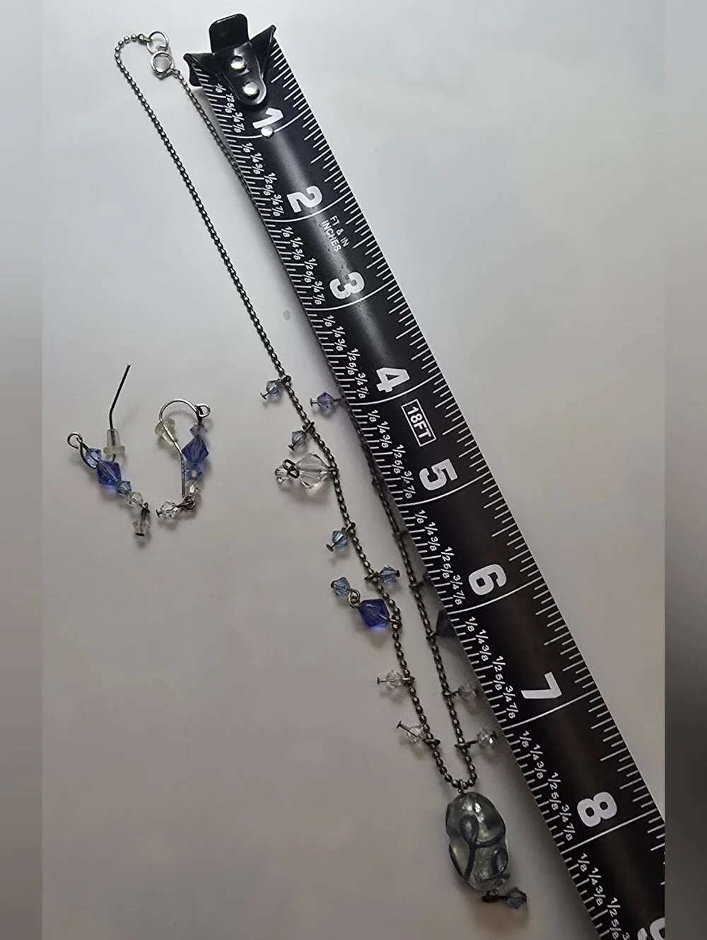 Silver-Tone Necklace & Earring Set with Blue Crystal Accents